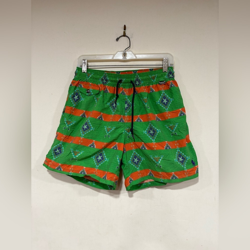 Polo Ralph Lauren Swim Shorts Trunks Mens M Green Lined Aztec Southwest Beach